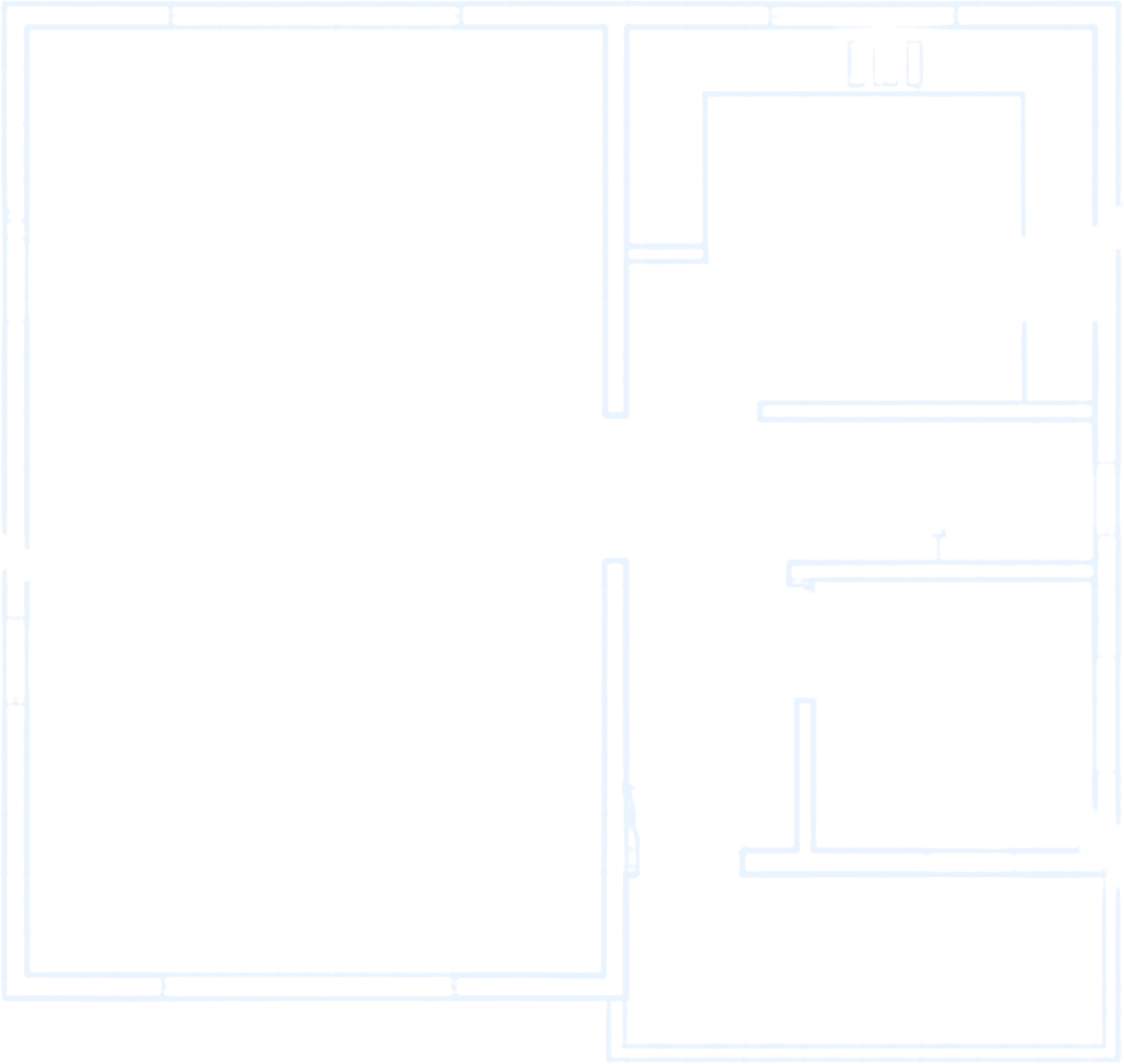 Floor plan with a living room, kitchen, pooja room and balcony